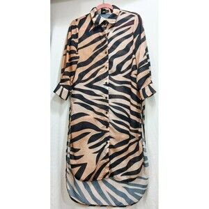 FHQ Collection Brown Black Animal Print 3/4 Sleeve Semi Sheer Slit Sides Small